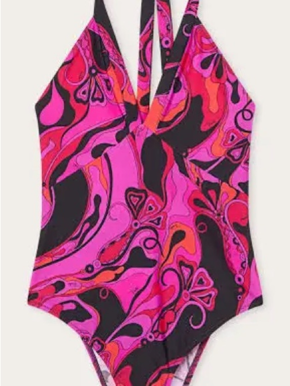 Emilio Pucci Pink, Black & Orange Swirl One-Piece Swimsuit